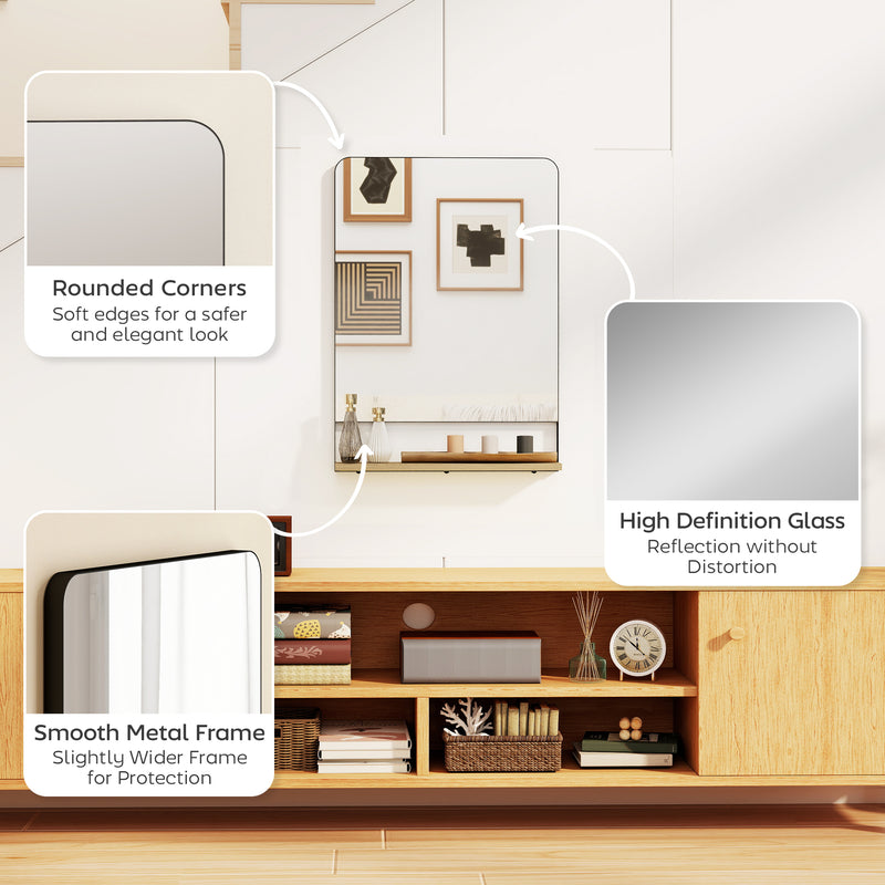 Wall Mounted Mirror with Storage Shelf Ideal for Hallway or Bathroom Use Black AOSOM