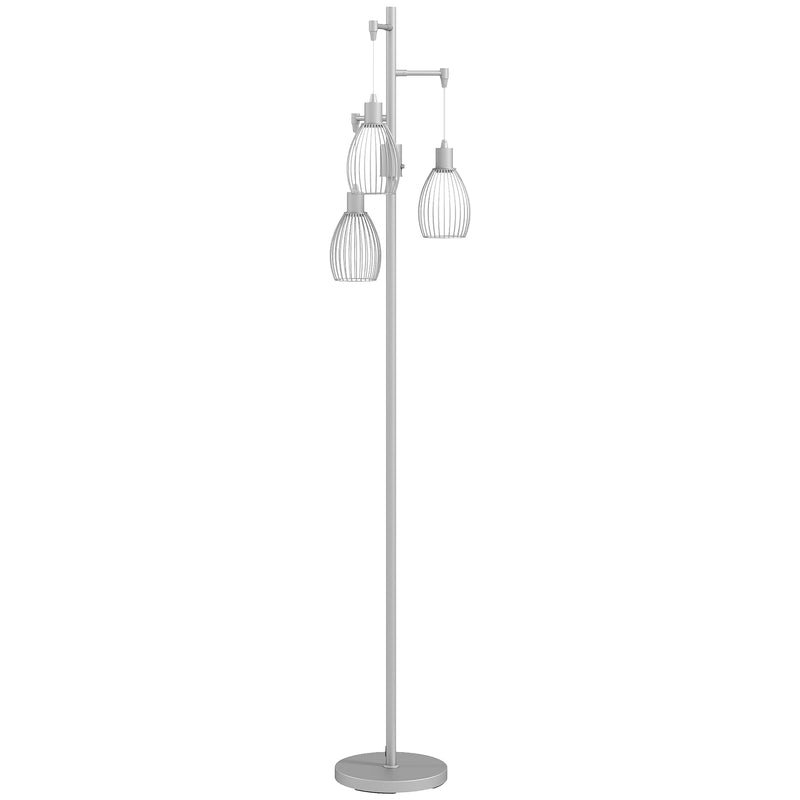 Silver 3 Light Industrial Floor Lamp 170cm Dimmable Steel Shades for Lounge or Bedroom by HOMCOM