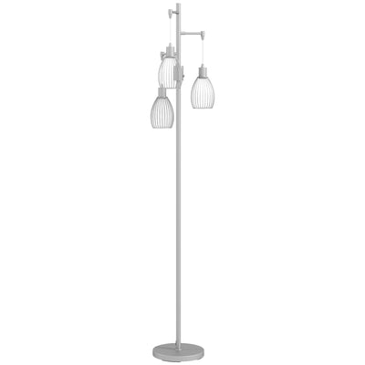 Silver 3 Light Industrial Floor Lamp 170cm Dimmable Steel Shades for Lounge or Bedroom by HOMCOM