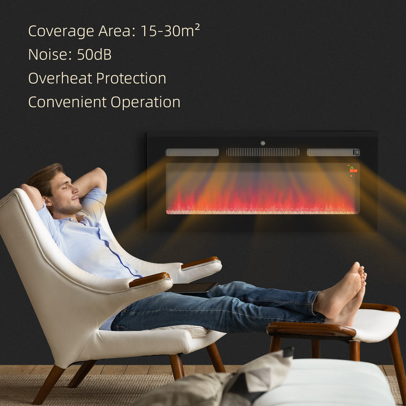 102cm Electric Wall Mounted Fireplace With Remote Control And 9 Flame Colours, Black