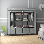 Dark Grey Fabric Wardrobe with 10 Shelves 2 Hanging Rails and 4 Drawers by HOMCOM
