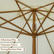 Beige 3.3m Garden Parasol With Wood Pole And Ruffled Canopy For Sun Protection