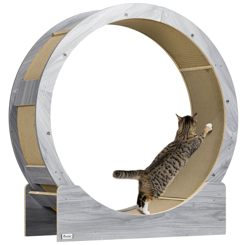 Grey Cat Exercise Wheel with Brake and Scratching Pads by PawHut