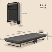 Single Folding Temporary Bed Grey Space-Saving Guest Bed by HOMCOM