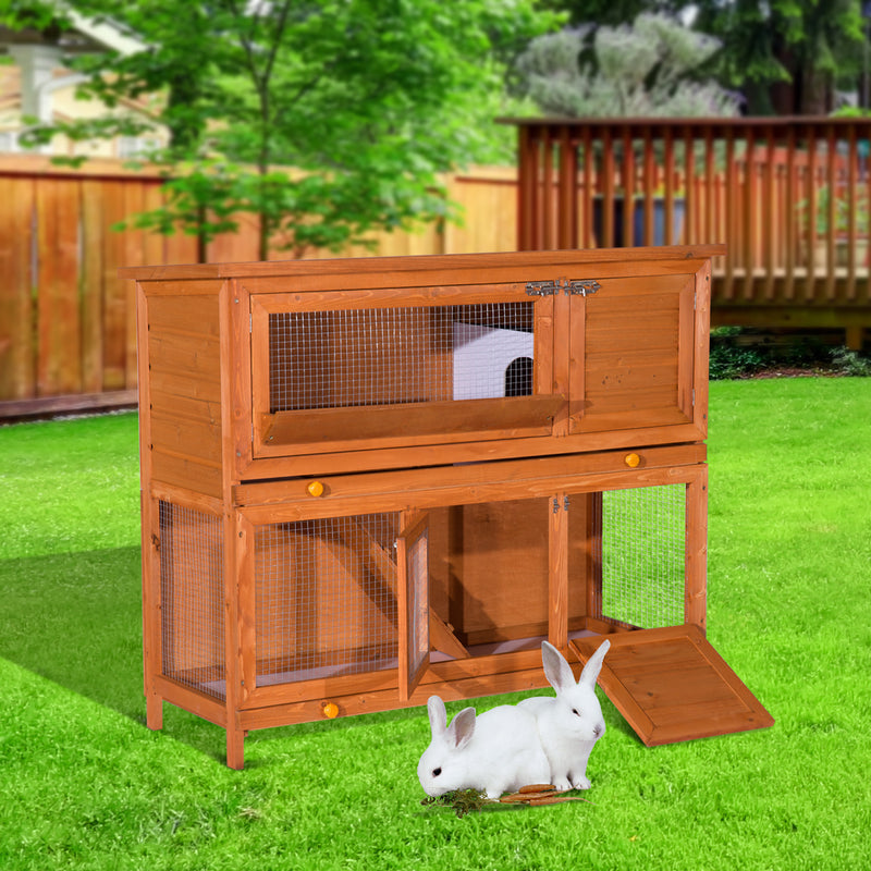 Large Wooden Guinea Pig Hutch With Antifungal Fir Boards For Outdoor Use, Yellow AOSOM