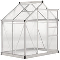 Walk In Polycarbonate Greenhouse With Aluminium Frame And Sliding Door 6x4ft Silver AOSOM