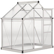 Walk In Polycarbonate Greenhouse With Aluminium Frame And Sliding Door 6x4ft Silver AOSOM