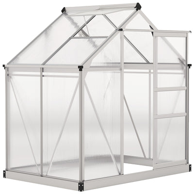 Walk In Polycarbonate Greenhouse With Aluminium Frame And Sliding Door 6x4ft Silver AOSOM