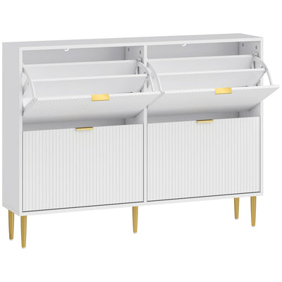 Slim Shoe Storage Cabinet with 4 Flip Drawers Ideal for Hallways or Entryways White