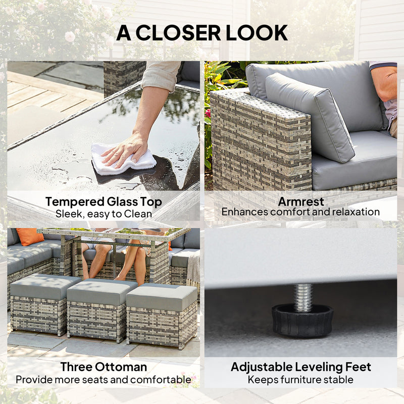 10 Piece Garden Dining Set with Cushions for Flexible Outdoor Seating and Relaxing Grey