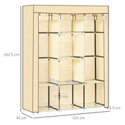 Beige Fabric Portable Wardrobe with 8 Shelves and 2 Hanging Rods by HOMCOM