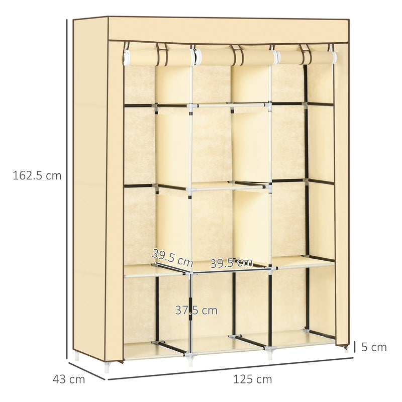 Beige Fabric Portable Wardrobe with 8 Shelves and 2 Hanging Rods by HOMCOM