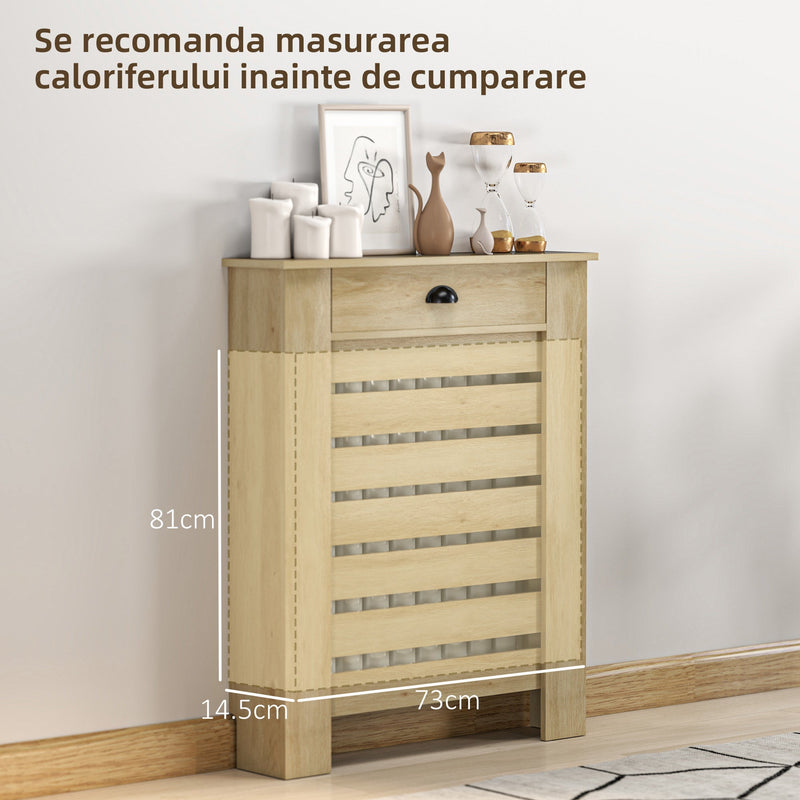 Dimension diagram showing 81cm height, 73cm width and 14.5cm depth of the inner slatted panel