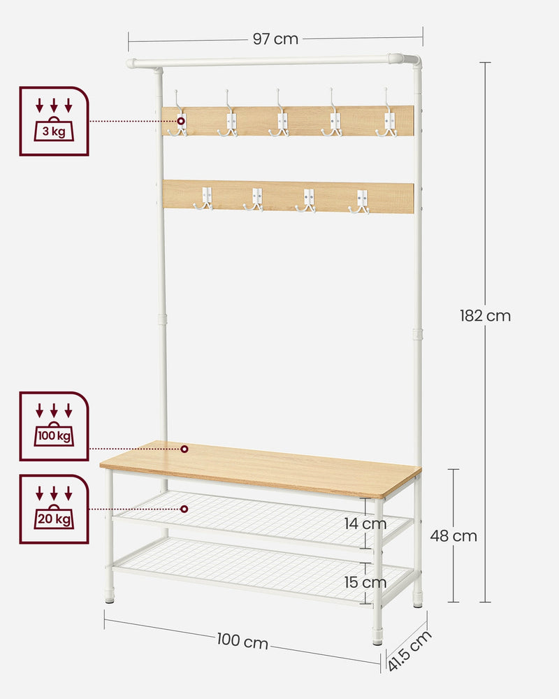 Full dimensions and load capacity diagram, 100 x 41.5 x 182 cm