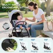 Lightweight Travel Stroller Compact Pushchair with Recline Canopy and Storage Basket Light Grey AOSOM