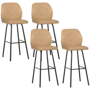 Set of 4 Upholstered Bar Stools with Backs and Steel Legs for Kitchen or Dining, Light Brown AOSOM