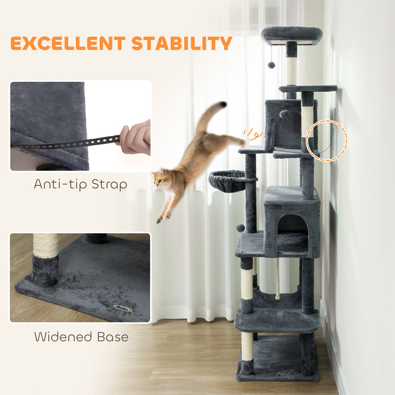 Large Multi Level Cat Tree with Condos Hammocks and Scratching Posts for Indoor Cats Grey