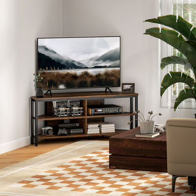Industrial Corner TV Unit Black and Brown Wood Effect for Living Room by HOMCOM