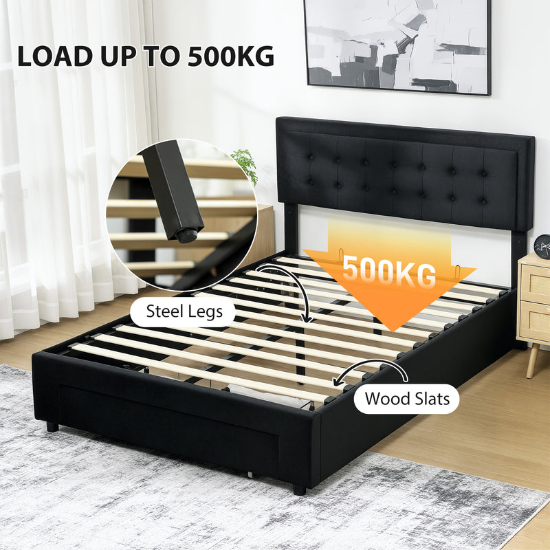 Black Double Ottoman Bed Frame with Spacious Front Drawer for Extra Storage