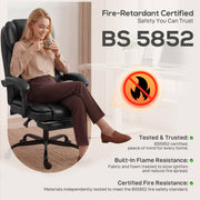 Office Chair with Reclining Back and Footrest for Comfortable Home Working Black Homcom