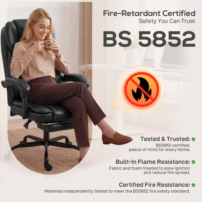 Office Chair with Reclining Back and Footrest for Comfortable Home Working Black Homcom