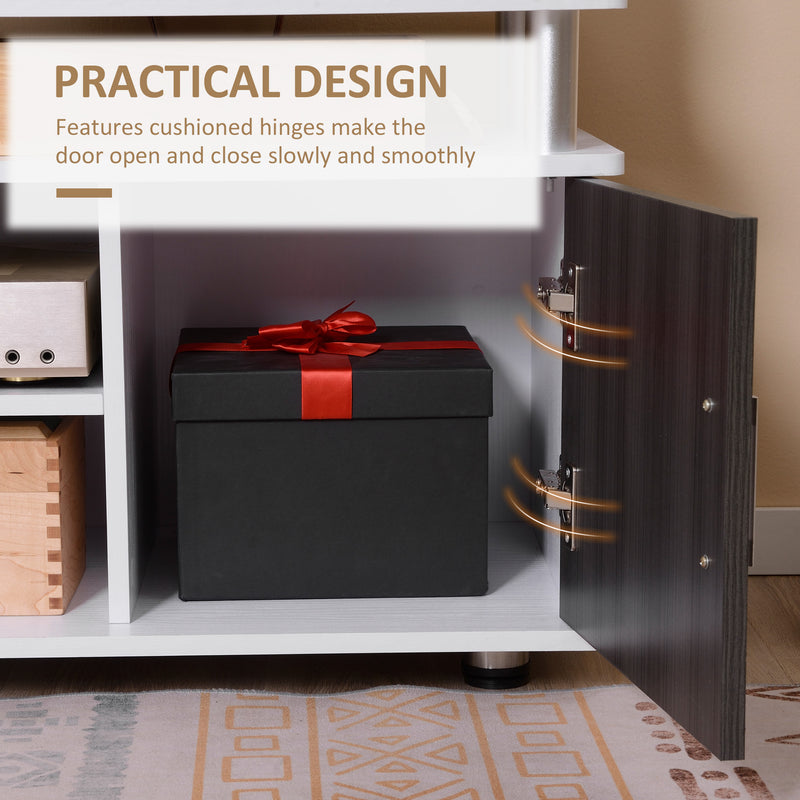 Grey and White TV Cabinet for TVs up to 50 Inch with Storage Shelves and Cupboards