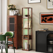 LED Floor Lamp with Shelves and Remote Control for Living Room or Bedroom Rustic Brown