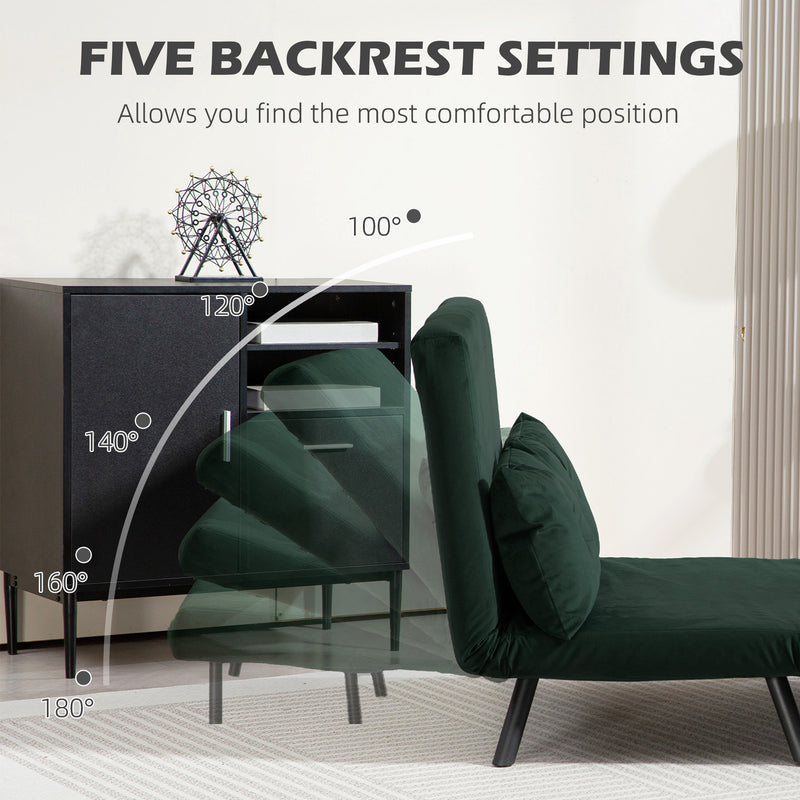 Green 4 in 1 Velvet Feel Double Sofa Bed with Pillows by HOMCOM