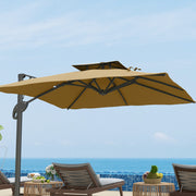 Khaki 3m Cantilever Garden Parasol with Hydraulic Lift for Easy Outdoor Shade
