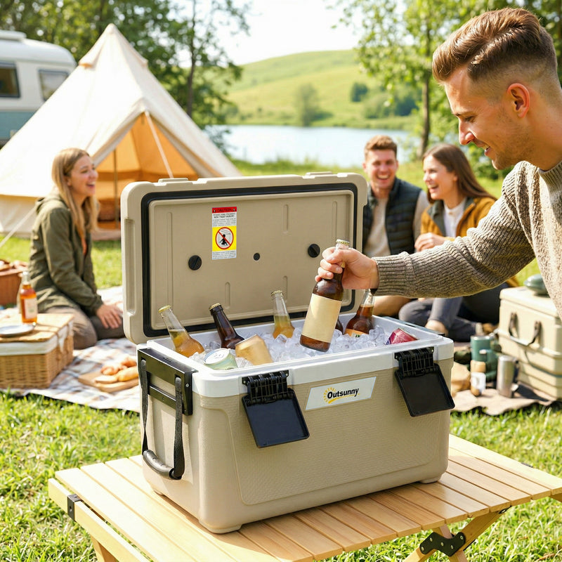 Cooler Box for Camping and Picnics Keeps Food and Drinks Cold for 72 Hours Khaki Black Outsunny