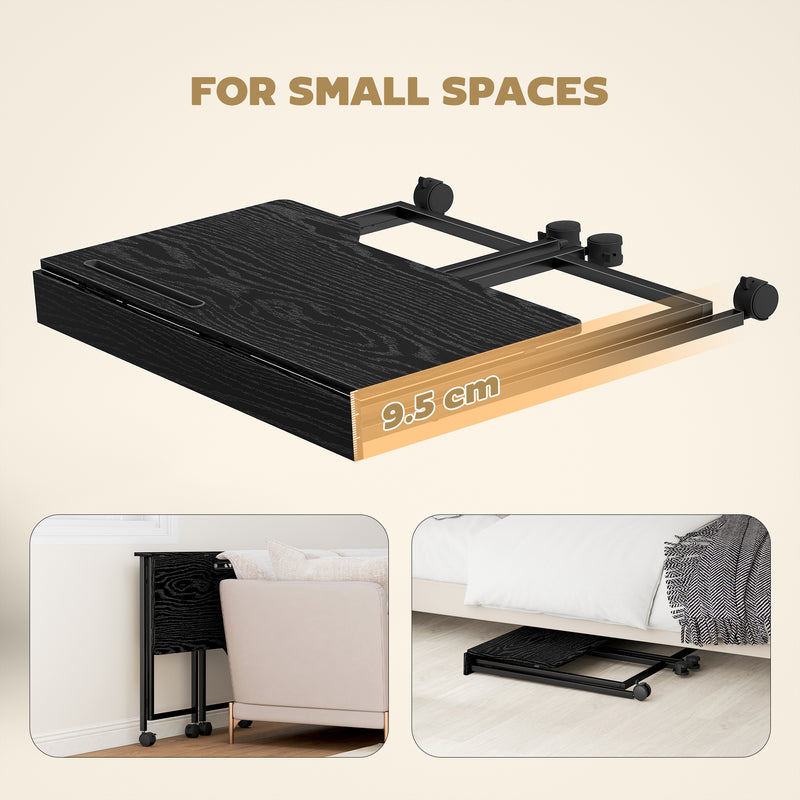 Compact Folding Desk on Wheels with Storage Shelf for Home Office or Study Black AOSOM