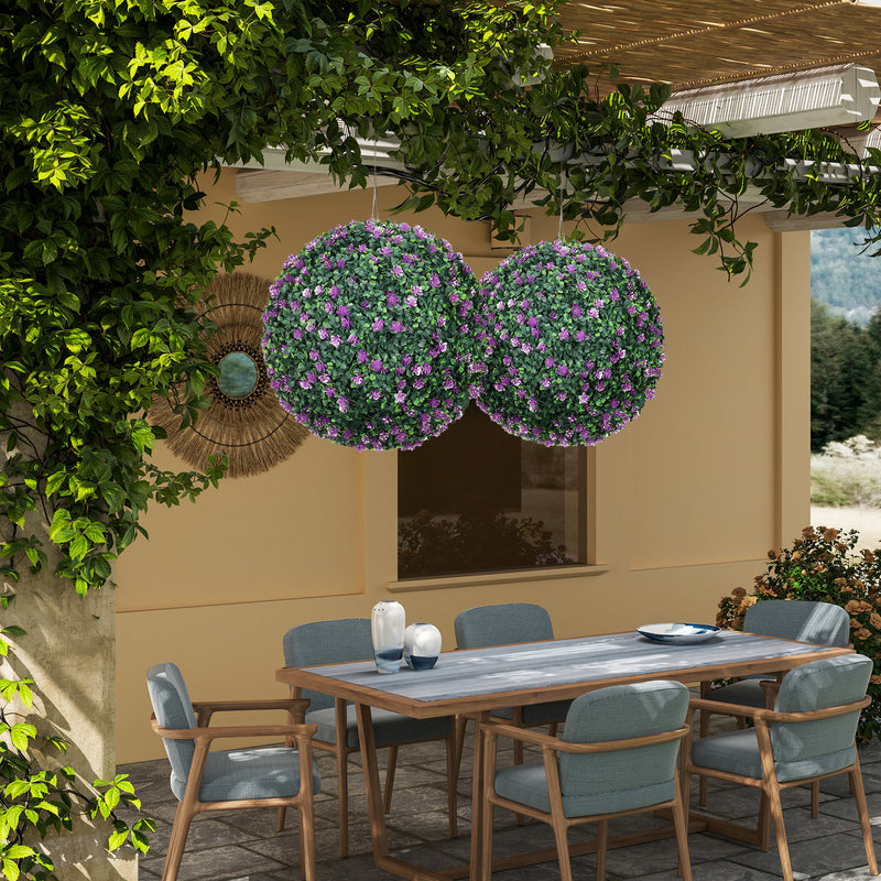Set of Two Artificial Boxwood Ball Plants for Indoor or Outdoor Display Purple AOSOM