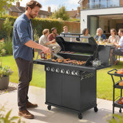 6 Burner Gas BBQ Grill With Side Burner for Easy Outdoor Cooking and Entertaining in the Garden Black Outsunny