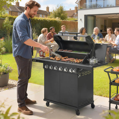 6 Burner Gas BBQ Grill With Side Burner for Easy Outdoor Cooking and Entertaining in the Garden Black Outsunny