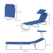 Blue 2 Piece Foldable Sun Lounger Set With Adjustable Backrest And Sun Shade For Garden