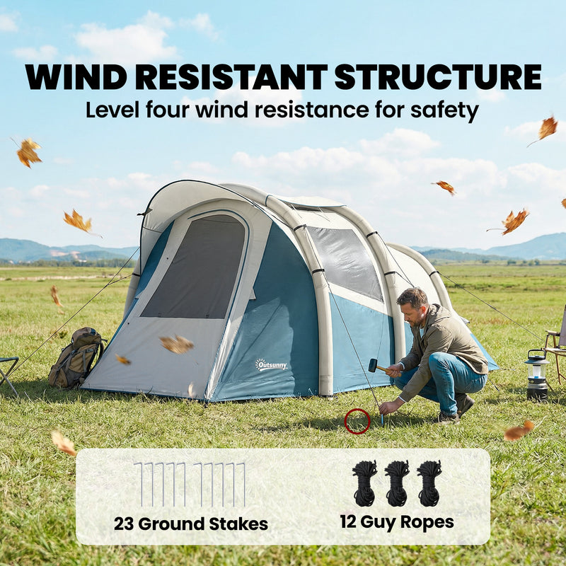 Inflatable 2 Room Camping Tent for Fast 5 Minute Setup Waterproof for 2 to 3 People Green White
