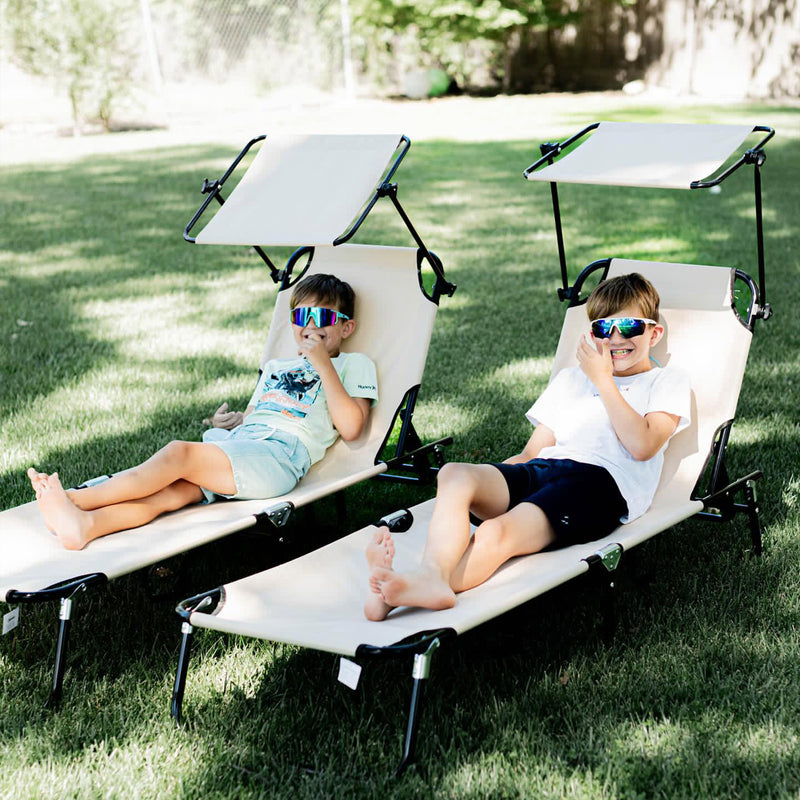 2 Piece Folding Sun Loungers with Canopy Adjustable Recliner Chairs for Garden Beach by Outsunny