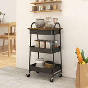 3 Tier Rolling Kitchen Storage Trolley With Top Board For Easy Organisation, Rustic Brown and Black