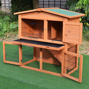 2 Tier Wooden Rabbit Hutch With Slide Out Tray And Ramp For Indoor Or Outdoor Use Brown