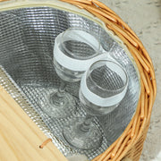 Wicker Picnic Basket for 2 with Cooler Compartment and Wooden Lid for Outdoor Use Light Brown AOSOM