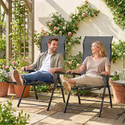 Folding Garden Recliner Chairs Set of 2 with Adjustable Back and Footrest Dark Grey Outsunny