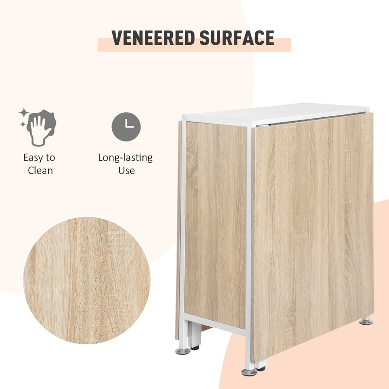 Oak and White Drop Leaf Dining Table with Storage Shelves Ideal for Small Spaces