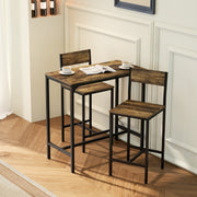 Bar Table Dining Set For Small Spaces - 3 Piece Set with 2 Stools - Industrial Style - Black & Brown Homcom