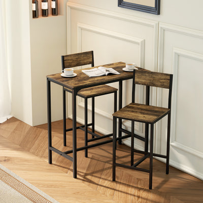 Bar Table Dining Set For Small Spaces - 3 Piece Set with 2 Stools - Industrial Style - Black & Brown Homcom
