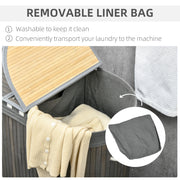 100L Bamboo Laundry Basket with Lid and 2 Sections Removable Lining, Grey