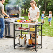BBQ Prep Table with Stainless Steel Top and Storage Shelves for Outdoor Cooking Black Outsunny