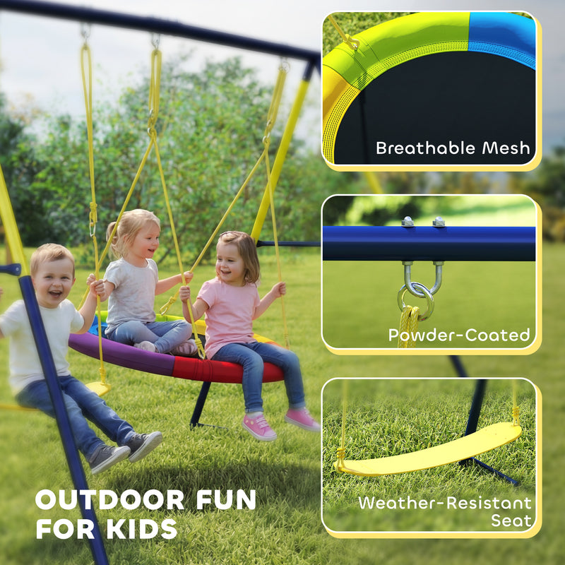 Kids Garden Swing Set with Nest and Belt Swings for Safe Outdoor Play Multicolour AOSOM