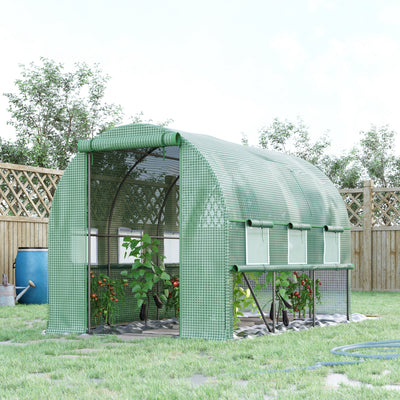 Walk In Polytunnel Greenhouse With Roll Up Sidewalls UV Resistant Cover For Plants Green