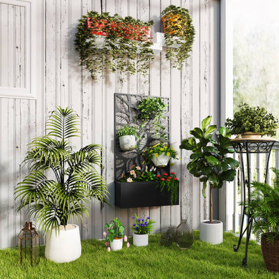Black Metal Outdoor Planter With Trellis for Climbing Plants and Garden Display