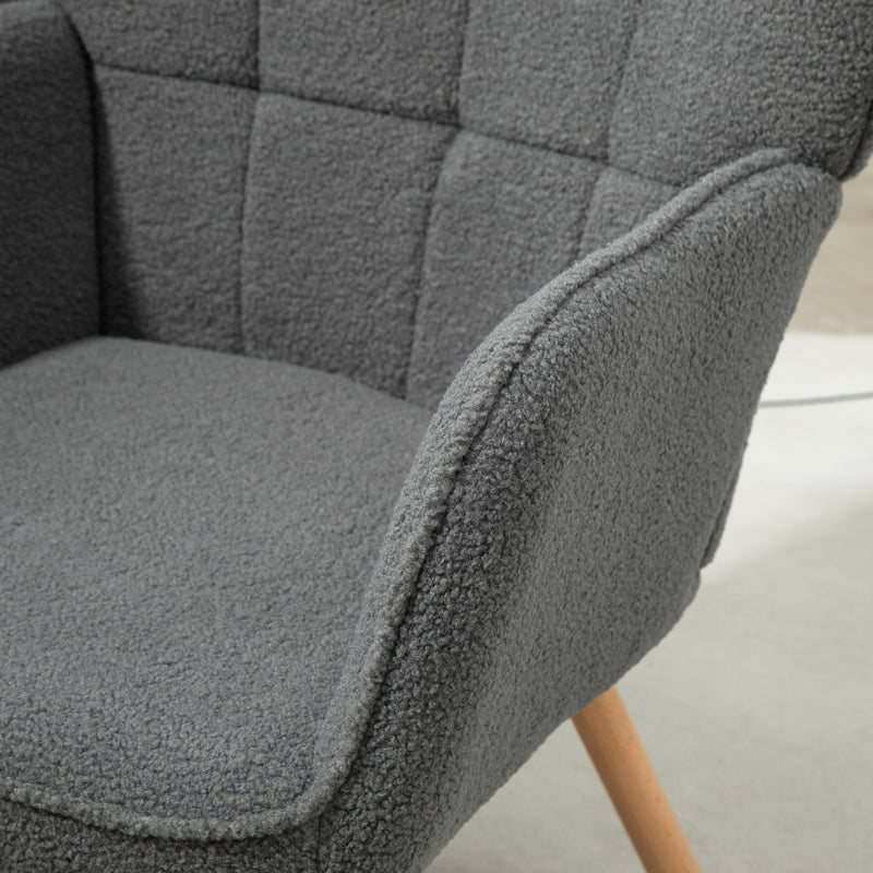 Grey Teddy Fleece Wingback Accent Chair with Padded Seat by HOMCOM